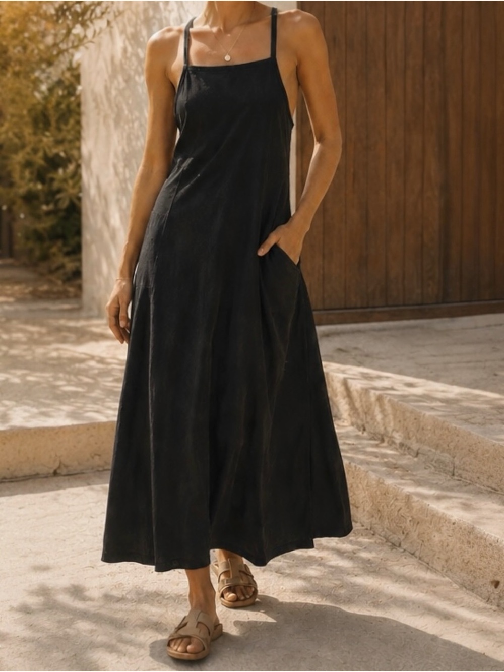 Free People Beach Cotton Maxi Essential Day Dress Black Size M - Picture 3 of 15